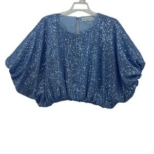 Pants Store Elegant Blue Sequin Bubble Blouse